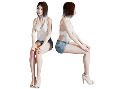 短发美女牛仔裤超短裙坐姿
