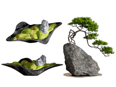现代石头雕塑摆件 景观造景 庭院小品 松树