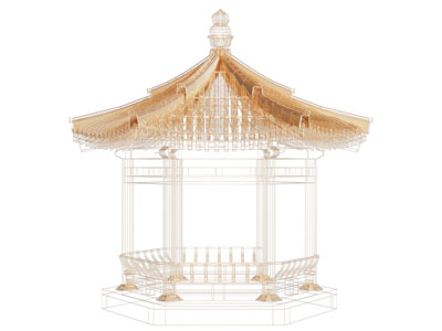 新中式古建筑 建筑雕塑 金属雕塑