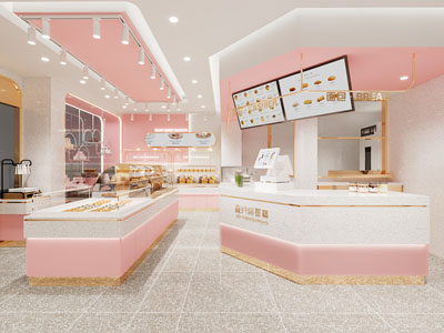 现代粉色网红甜品面包店