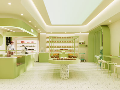现代小清新牛油果绿甜品面包店