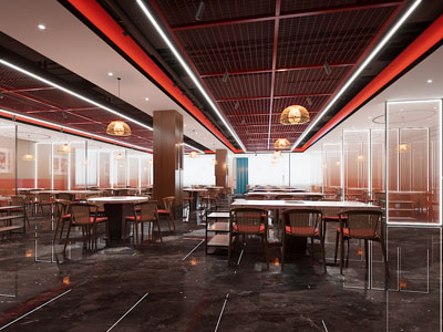 现代风格餐厅火锅店 工业风艺术玻璃