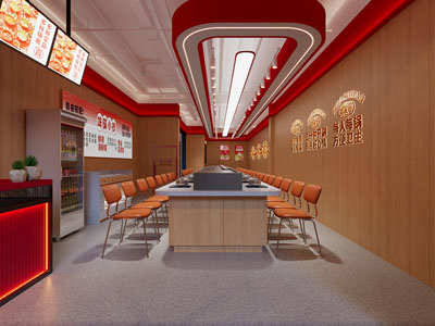 现代自助餐厅 自助小火锅 转转小火锅店面 吧台