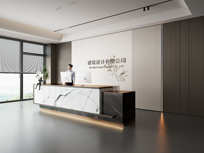 现代公司前台 接待区 吧台 接待台