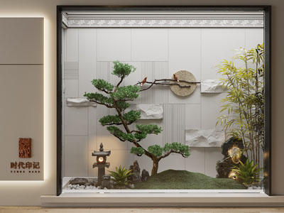 新中式植物景观造景 小品 竹子 石头 松树 饰品