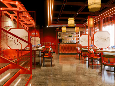 新中式饭店餐馆就餐区
