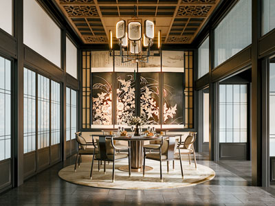 新中式餐厅包厢 餐桌椅组合