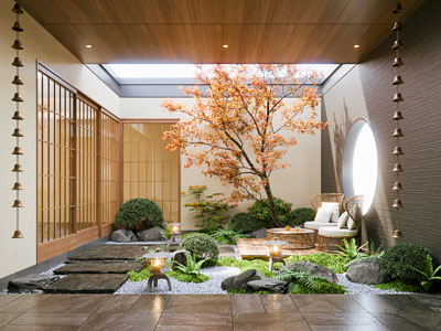 新中式天井庭院景观造景 景观植物 苔藓景观