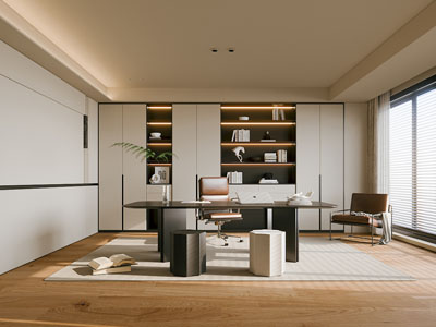 现代书房 书桌 书柜 书架 凳子