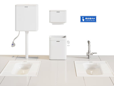 现代蹲便器 公共卫生间 洗手间 蹲厕 水箱 脚踏阀 角阀
