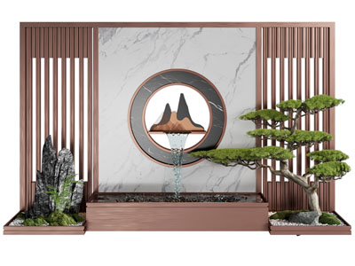 新中式水流 松树庭院景观园艺小品
