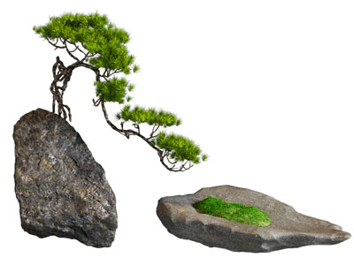 现代石头 景观石 庭院小品 松树 景观造景 雕塑