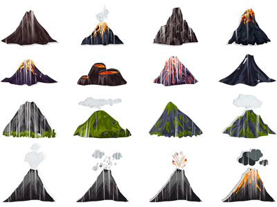 现代火山喷发冒烟岩浆场景剪影