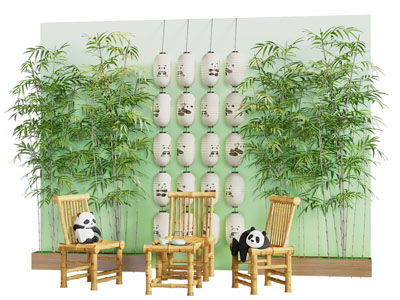现代竹子熊猫美陈