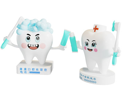 现代口腔诊所卡通牙齿 IP 迎宾雕塑