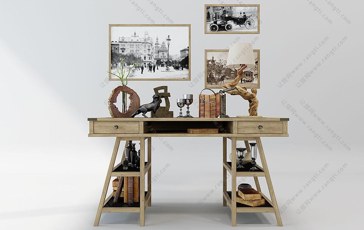 北欧实木可收纳书桌椅组合