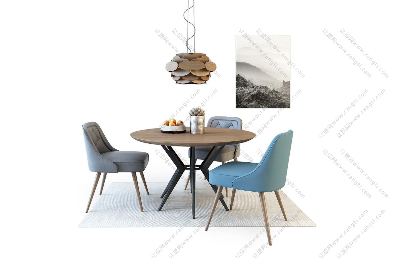 北欧实木圆形餐桌椅组合