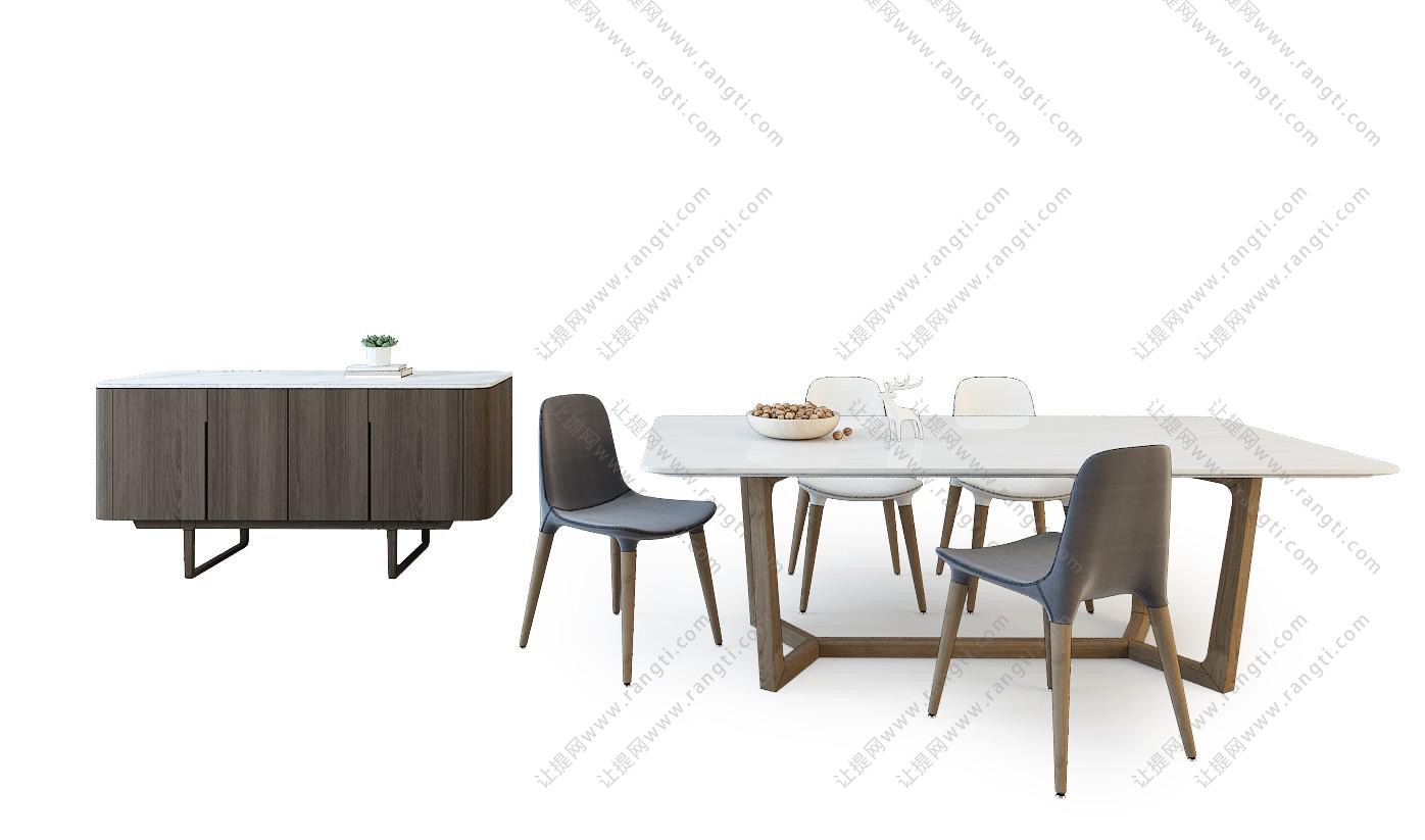 新中式实木餐桌椅、餐边柜组合
