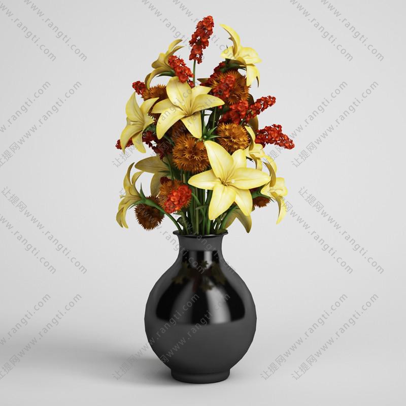 百合花瓶花卉植物、绿植