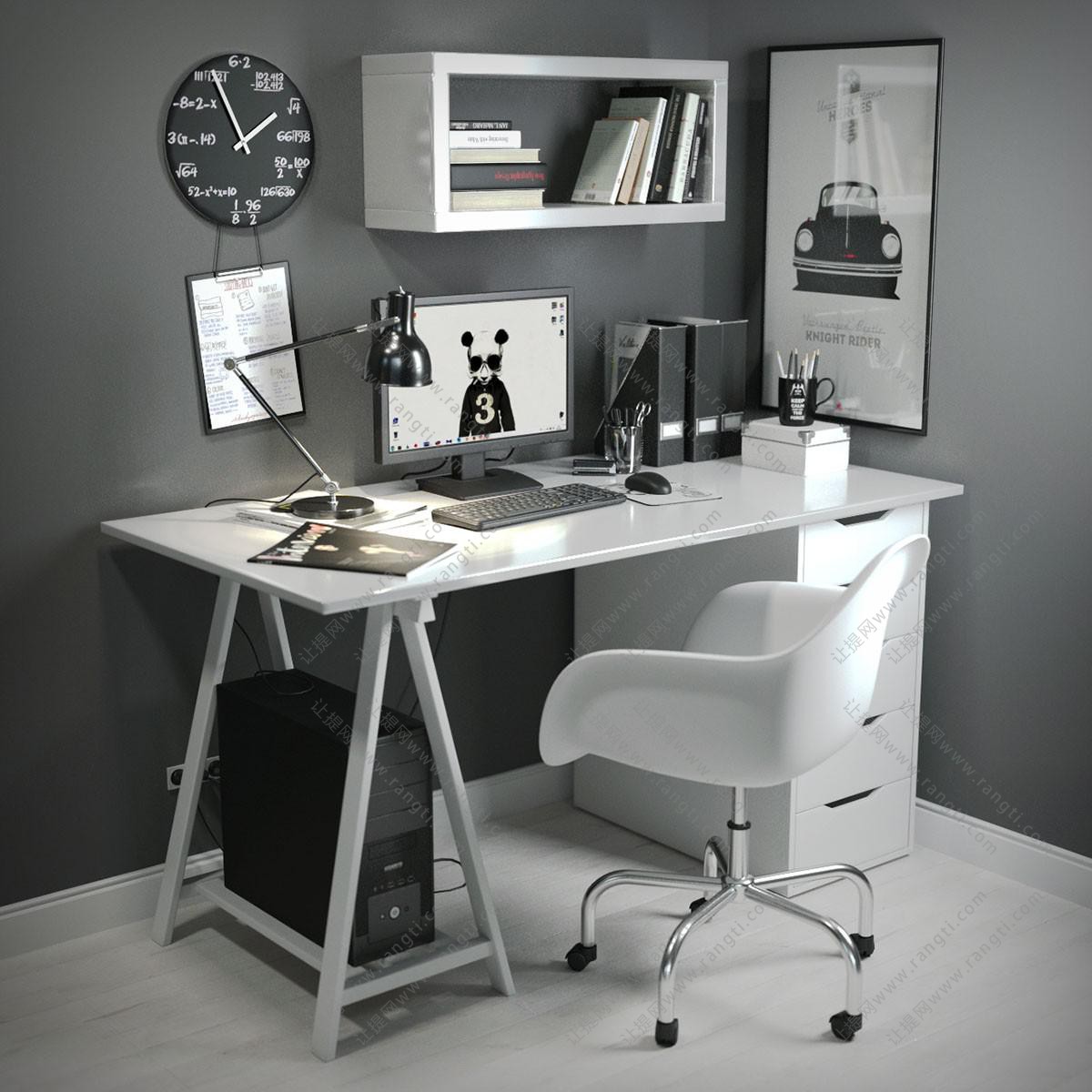 现代电脑书桌椅、转椅、台灯组合