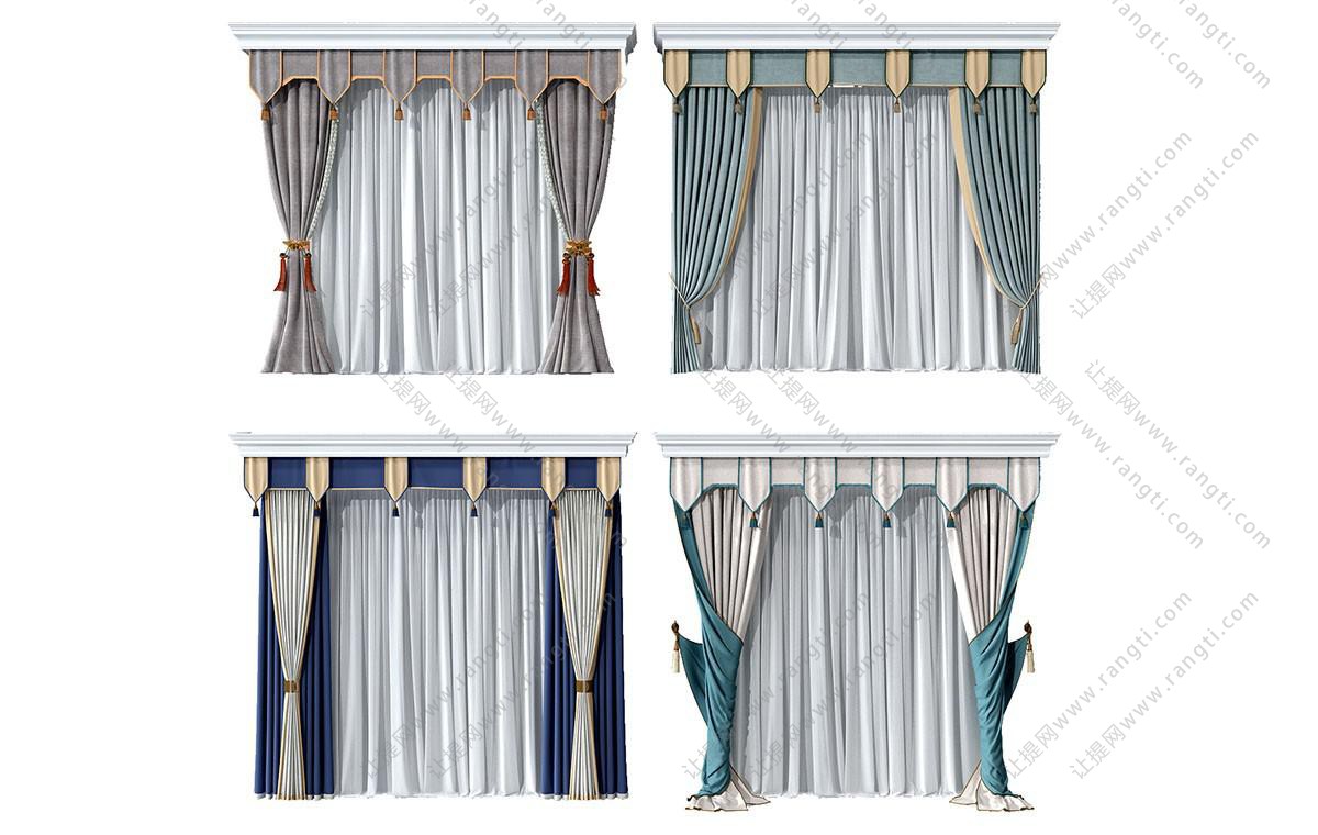 新中式窗帘、窗幔、窗帘盒