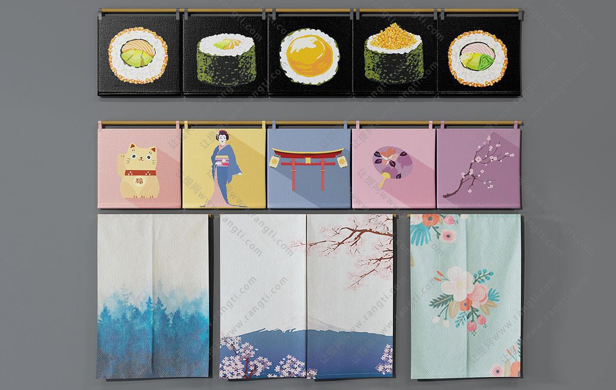 日式食品、人物、花卉、风景窗帘