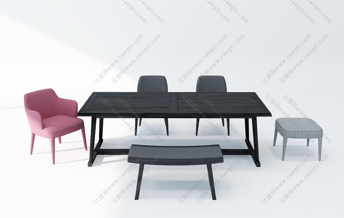 现代实木布艺餐桌椅、凳子组合