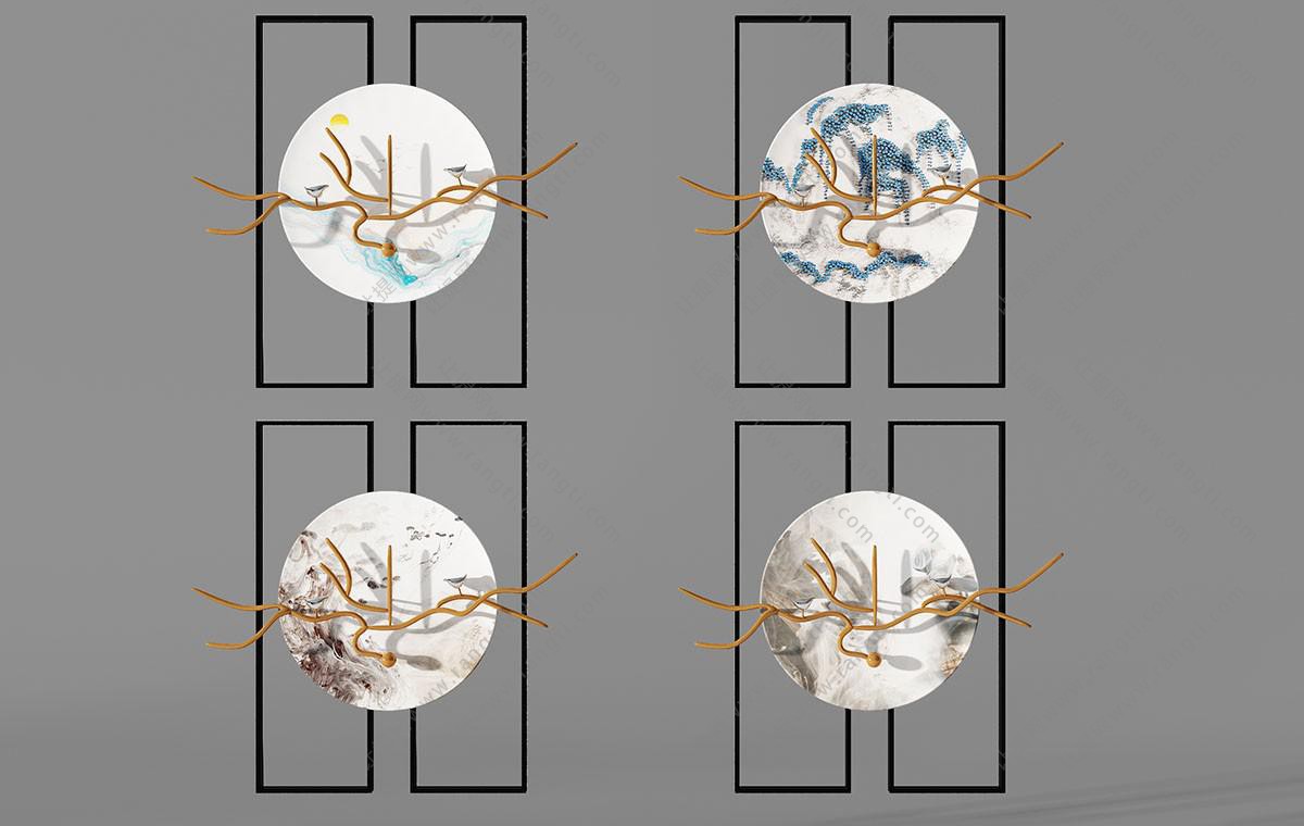 新中式盘子干枝墙饰挂饰挂件