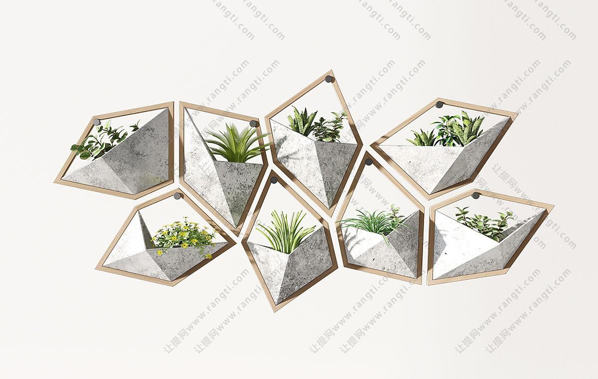 现代几何造型花槽、花盆植物墙饰