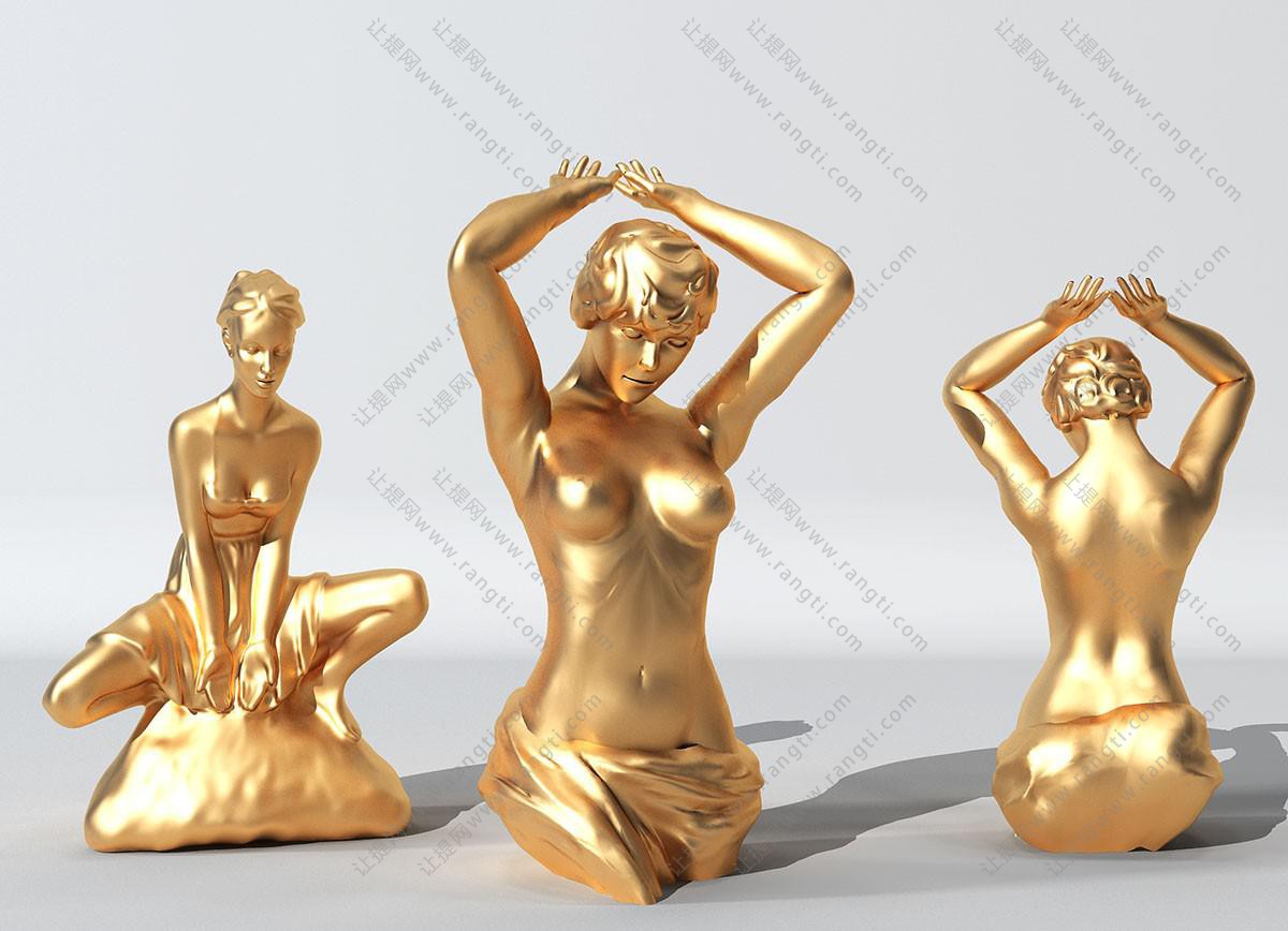 欧式半裸金属女人雕塑