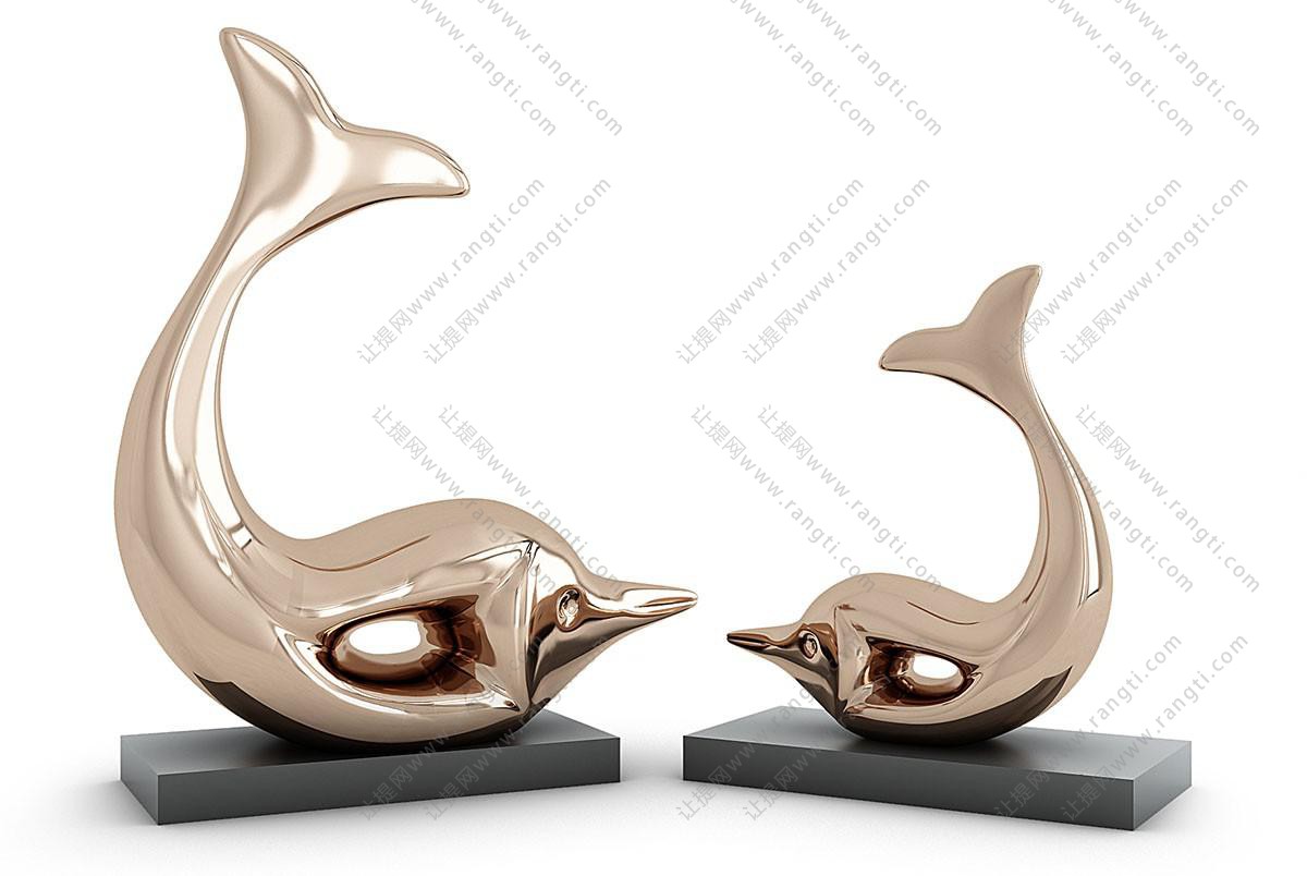 现代大小金属海豚摆件、雕像