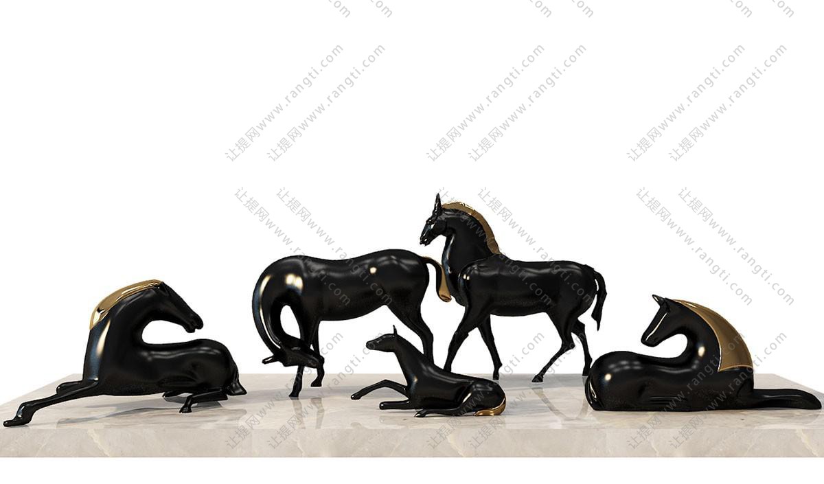 形态各异现代黑色马匹雕塑、摆件