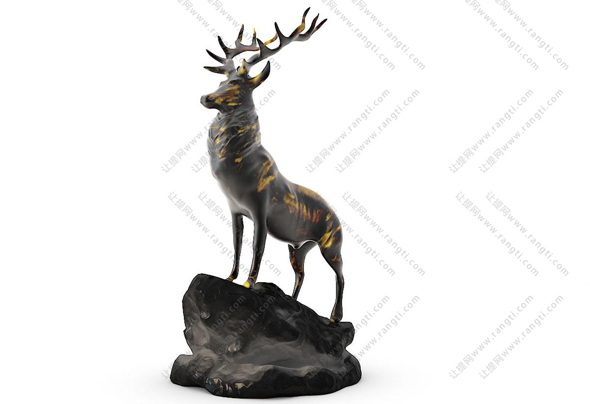 北欧金属眺望鹿雕塑、摆件