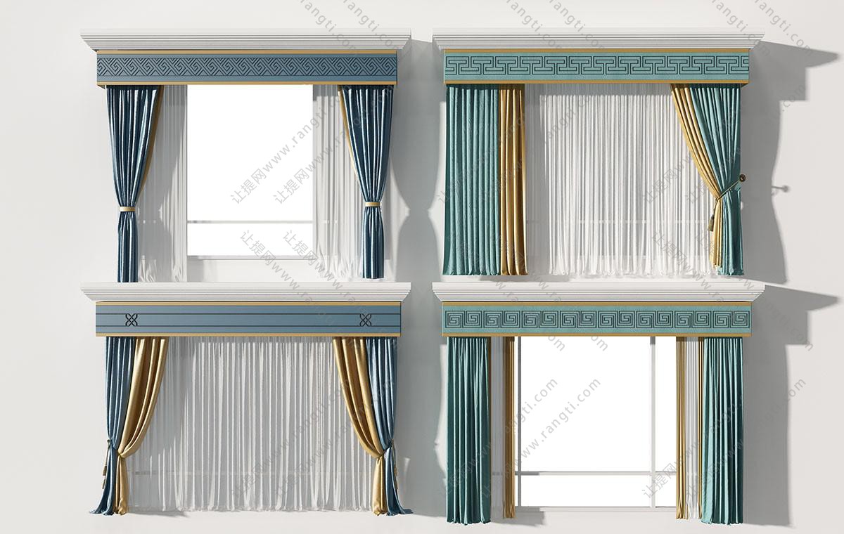 新中式套色窗帘、中式元素窗幔、窗帘盒