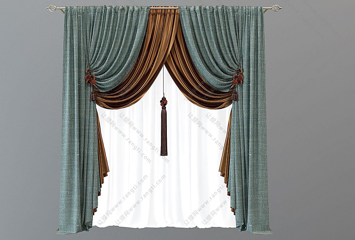 简欧套色窗帘、窗帘杆