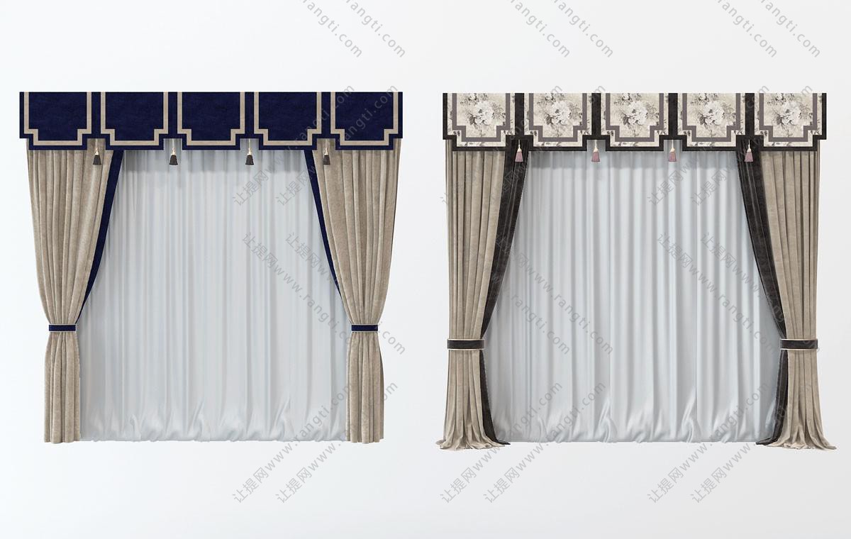 新中式套色窗帘、中式元素窗幔