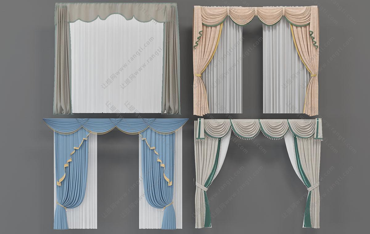 新中式布艺拼接套色窗帘、窗幔