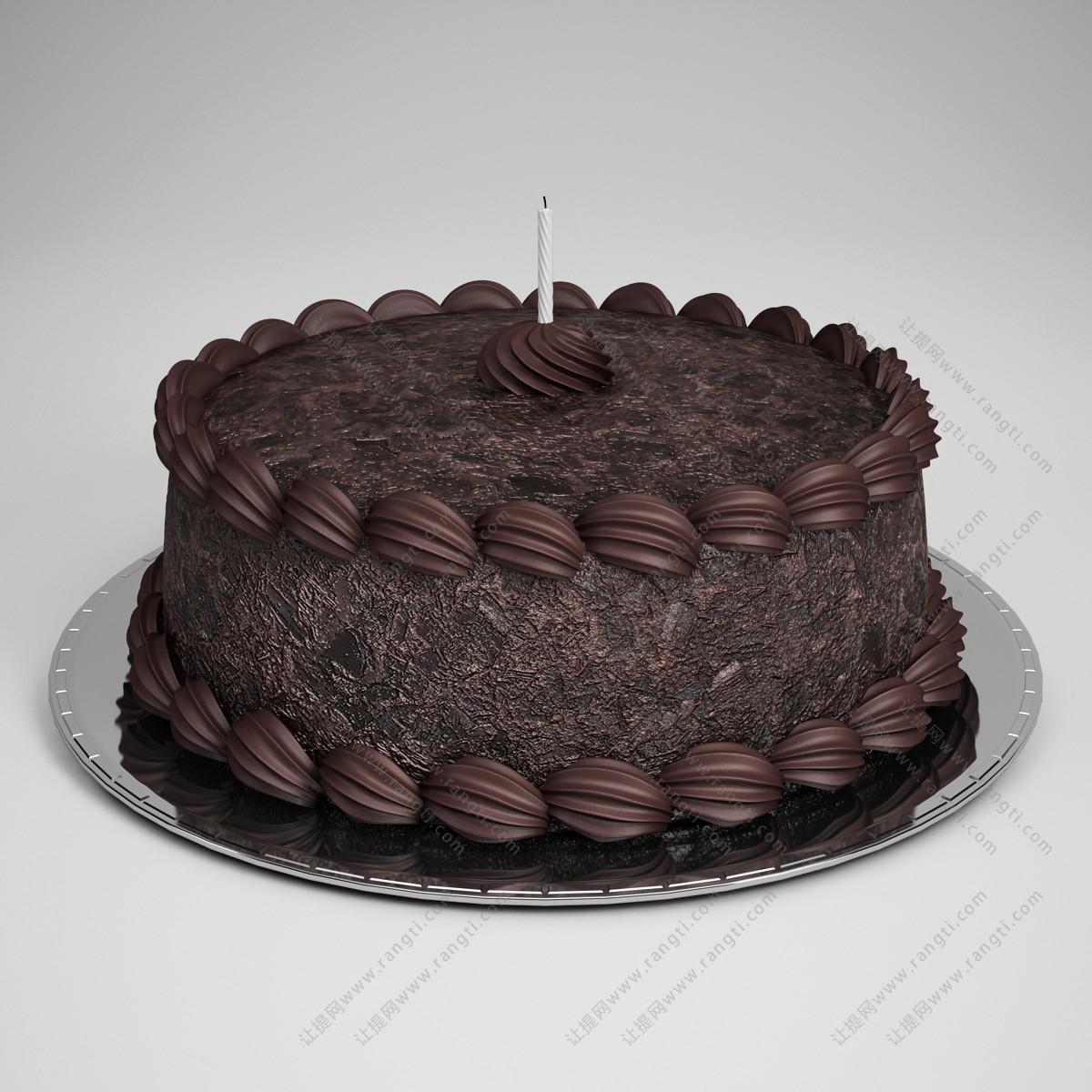 巧克力蛋糕、只有一只蜡烛的蛋糕