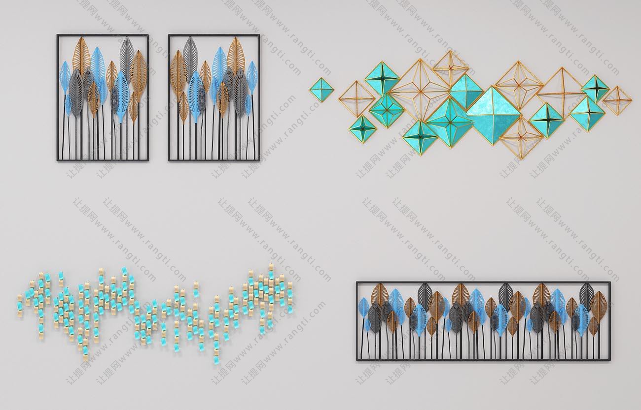 现代背景墙方形羽毛立体装饰画、墙饰