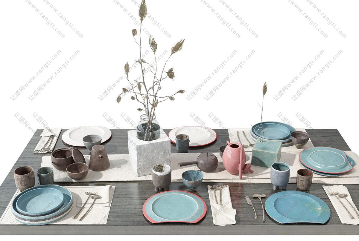新中式餐桌盘子、餐具、陶瓷杯