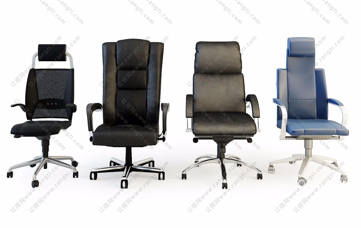 现代皮革转椅、网状靠背办公椅组合