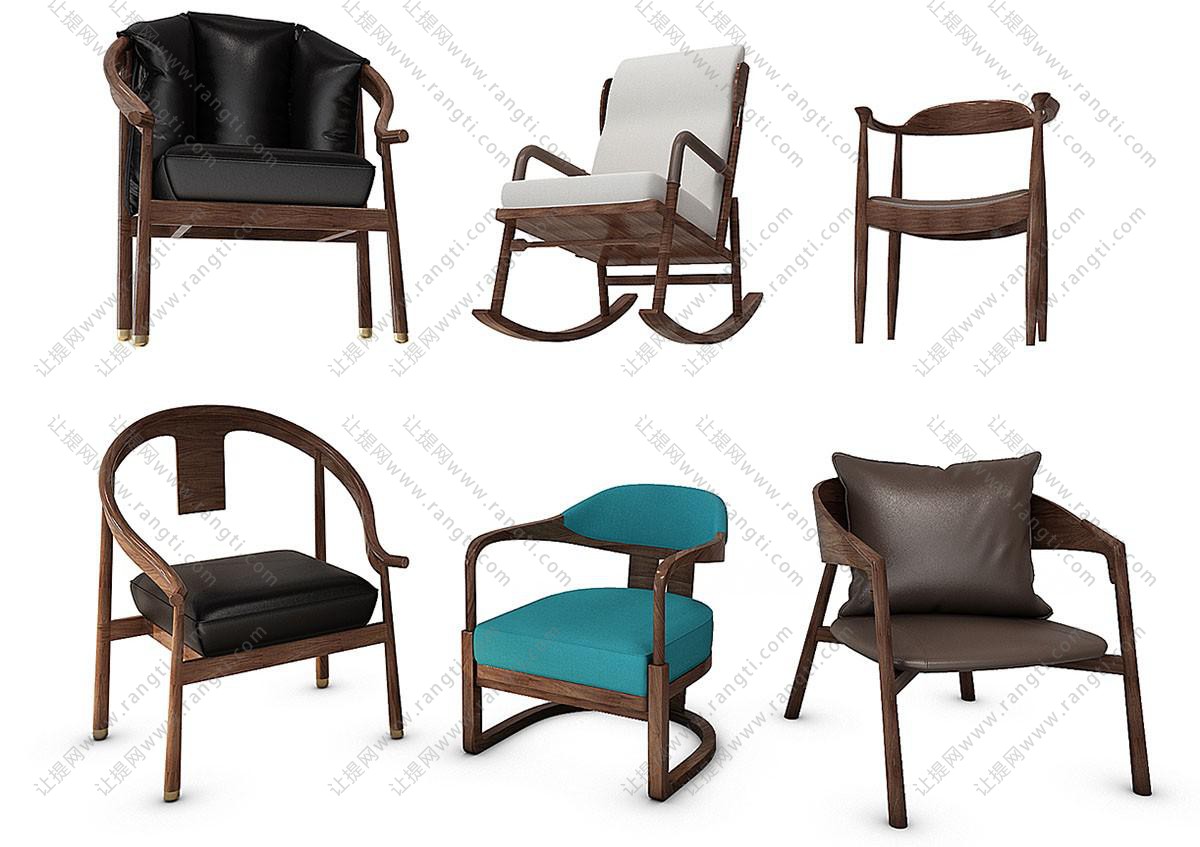 中式实木圈椅、单椅、摇椅组合