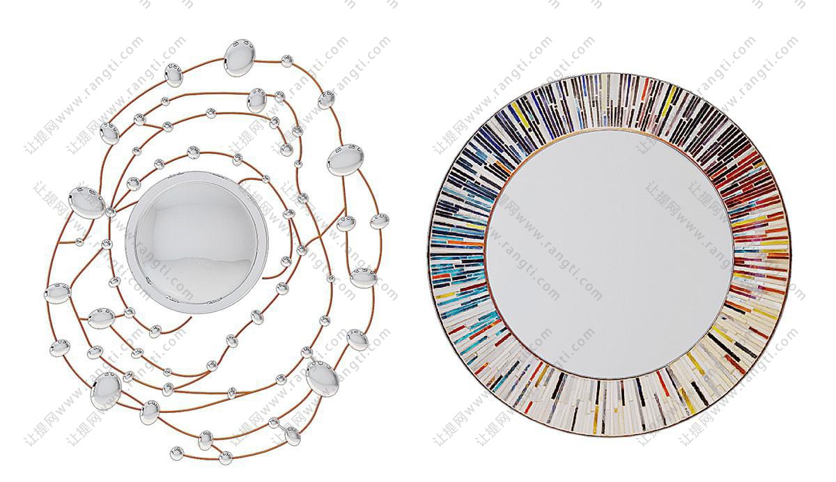 现代圆形放射多彩边框、串珠装饰镜子面组合