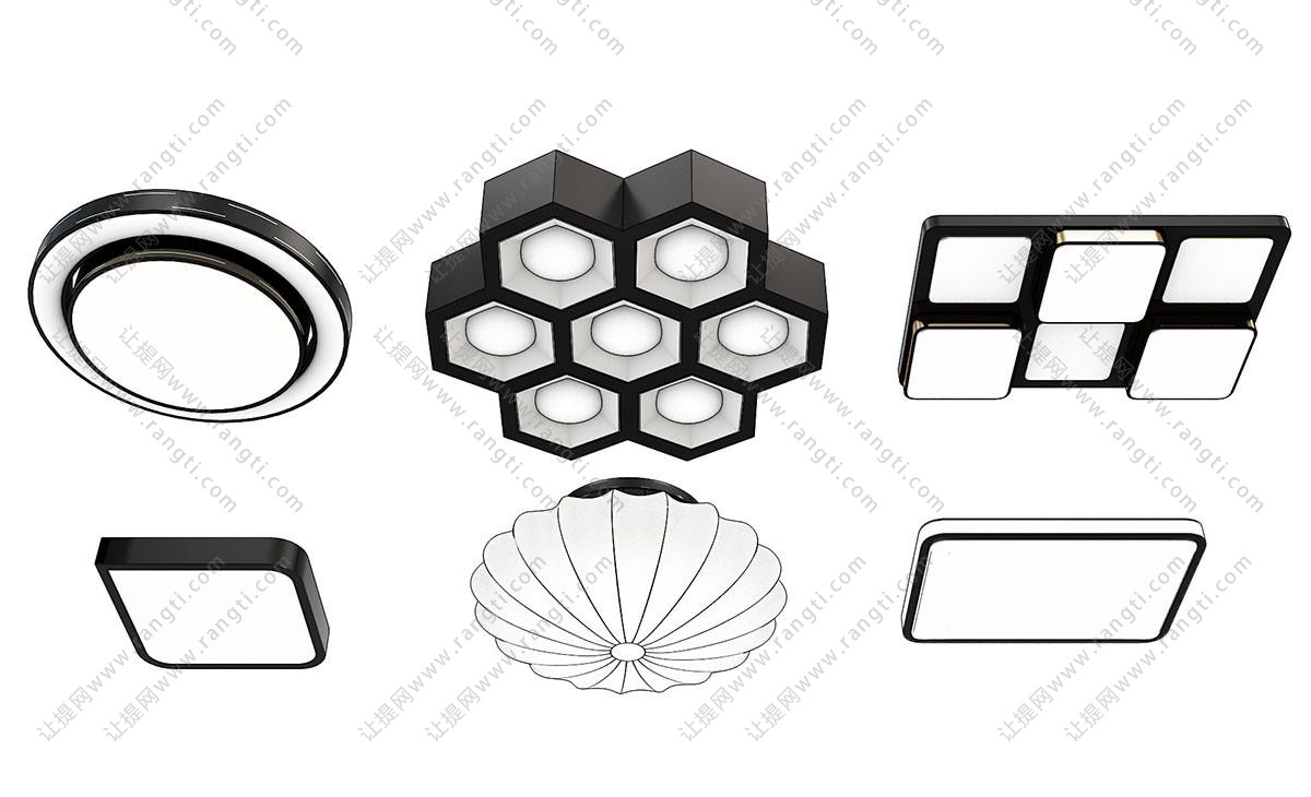 现代圆形、蜂巢形吸顶灯组合