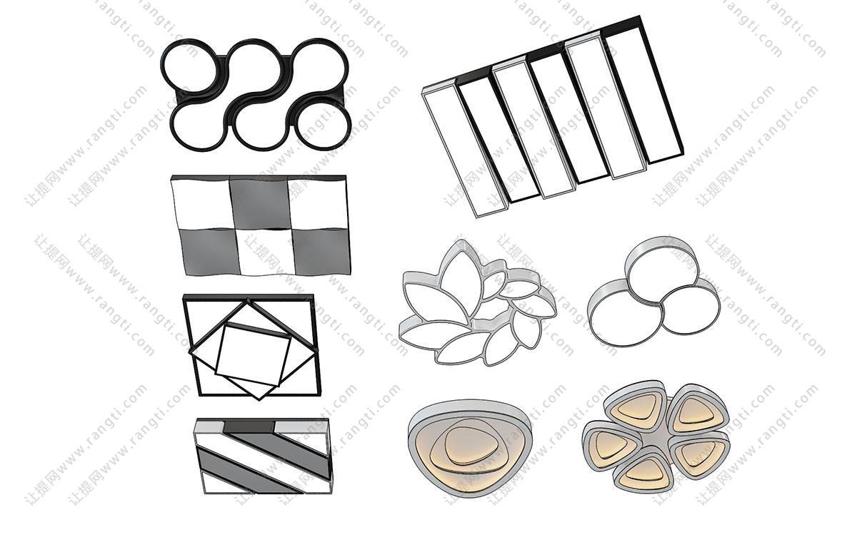 现代几何形拼接、花朵形、方形吸顶灯