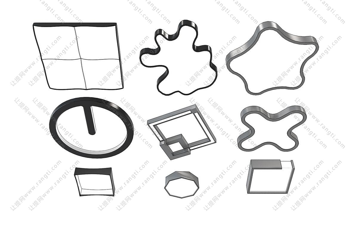 现代方形、圆形、不规则形吸顶灯组合