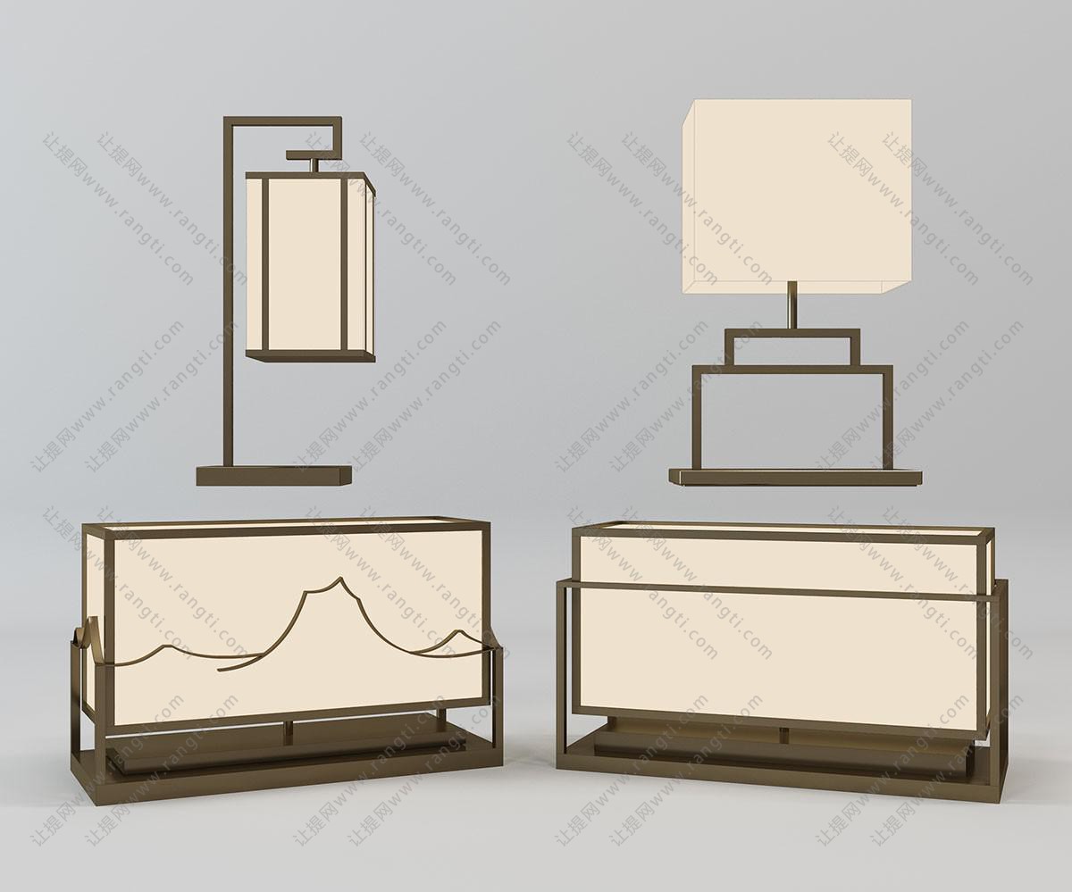新中式灯箱、方形灯罩台灯