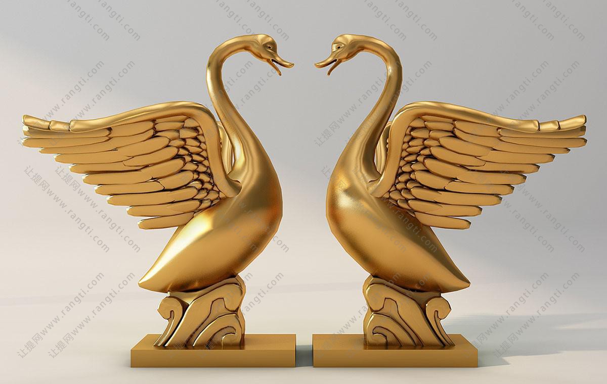 现代金色展翅天鹅雕塑、摆件