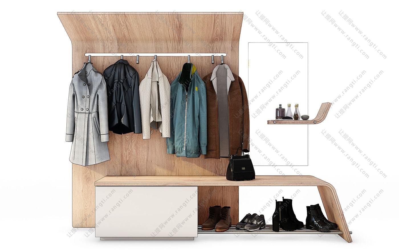 现代衣服鞋子包包围巾组合模型SU模型下载[ID:106644126]_建E室内设计网