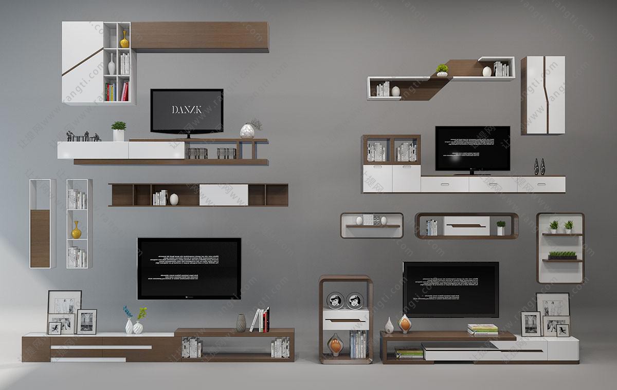 现代创意拼接撞色实木色白色电视柜